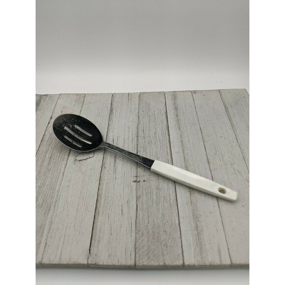 Maynard Stainless Serving Slotted Spoon  11" Vintage White Handle - Picture 1 of 6